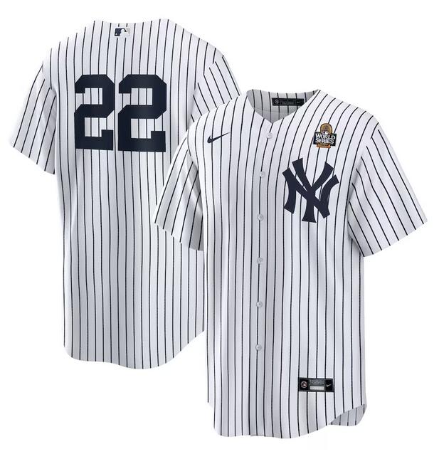 Men's New York Yankees #22 Juan Soto White 2024 World Series Cool Base Stitched Baseball Jersey Men's New York Yankees #22 Juan Soto White 2024 World Series Cool Base Stitched Baseball Jersey